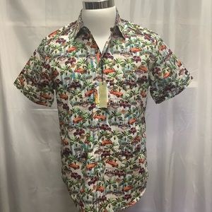 Robert Graham Old Havana Short Sleeve Classic Fit Cotton Button Down Size M NWT